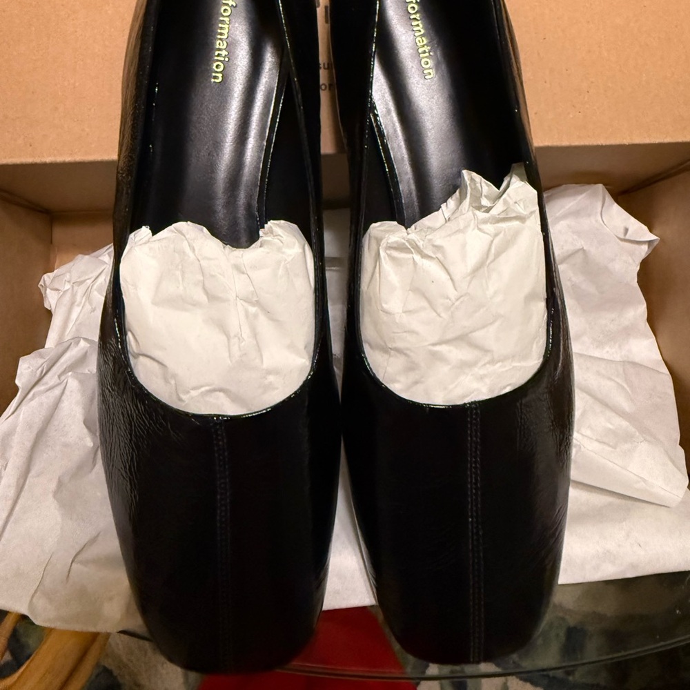 Reformation Inez Black Patent Leather Square Toe Ballet Flat - Picture 7 of 7